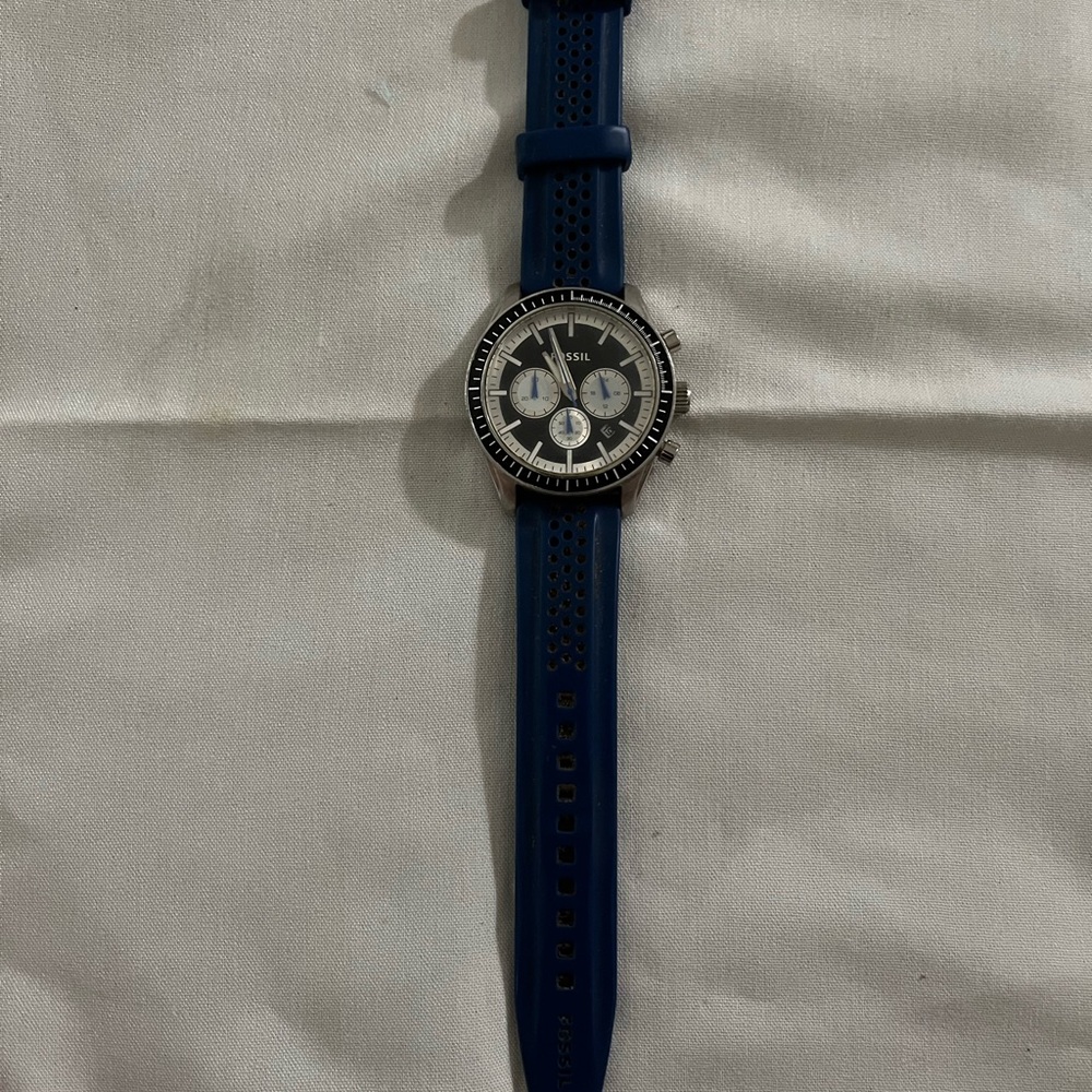 Fossil Blue and Silver Sporty Chronograph Watch